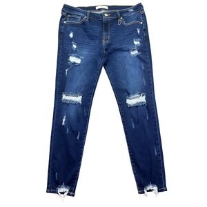 KanCan Distressed Dark Wash Denim Skinny Jeans Ripped Ankle Fray Sz 15 Fits 34"‎